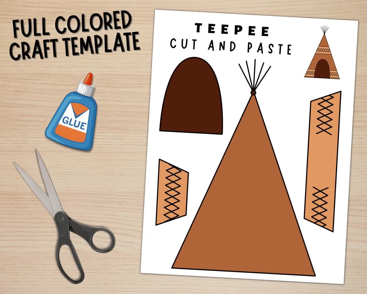 Printable Teepee Craft Native American Day Craft Activity Thanksgiving Activities Color Cut And Paste Paper Teepee PDF Etsy