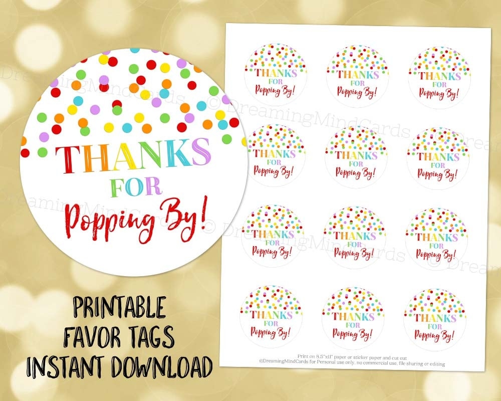 Printable Thanks For Popping By Favor Tags Rainbow Confetti For Baby Shower Or Birthday Popcorn Instant Digital Download Etsy
