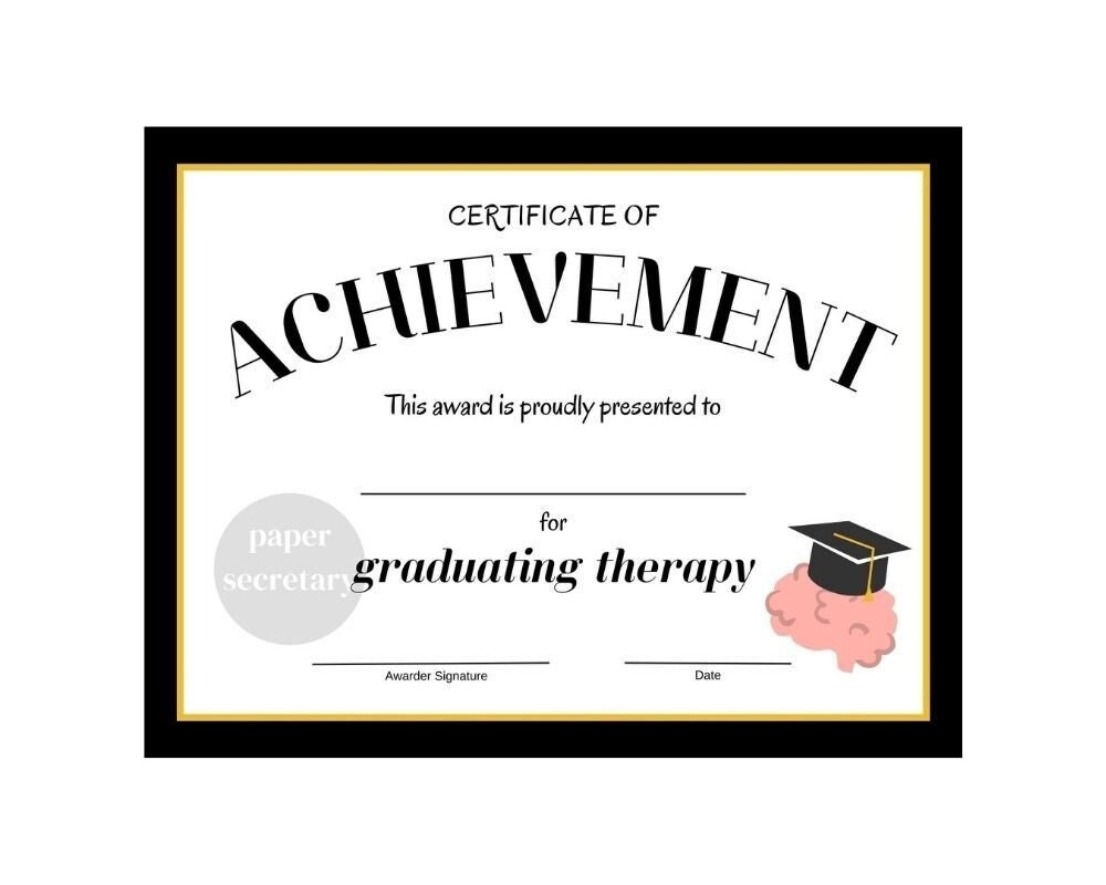 PRINTABLE Therapy Student Certificate Mental Health Counseling Diploma Template Everyday Celebration Adult Award Recognition Etsy