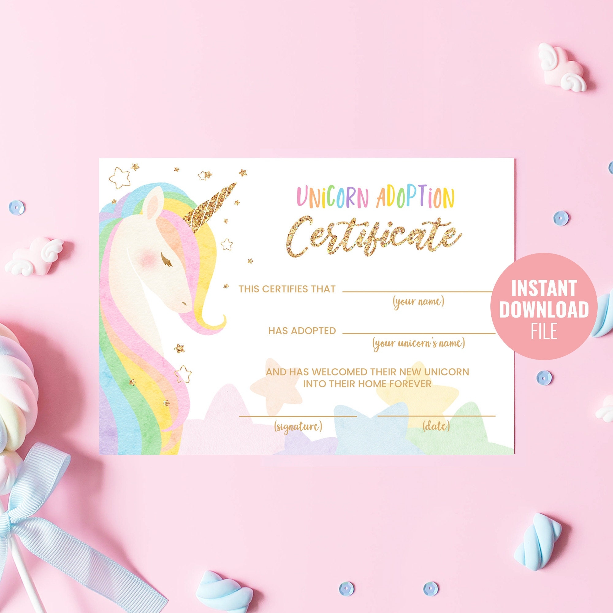 Printable Unicorn Adoption Certificate Instant Download Magical Worksheets Library Printable Unicorn Adoption Certificate Instant Download Magical Worksheets Library