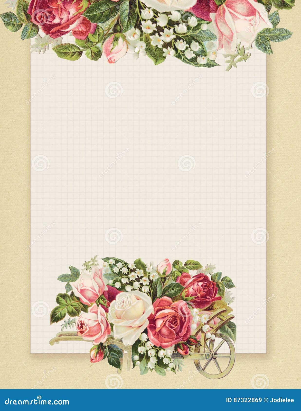 Printable Vintage Shabby Chic Style Floral Rose Stationary On Green Paper Background Stock Illustration Illustration Of Blank Parchment 87322869