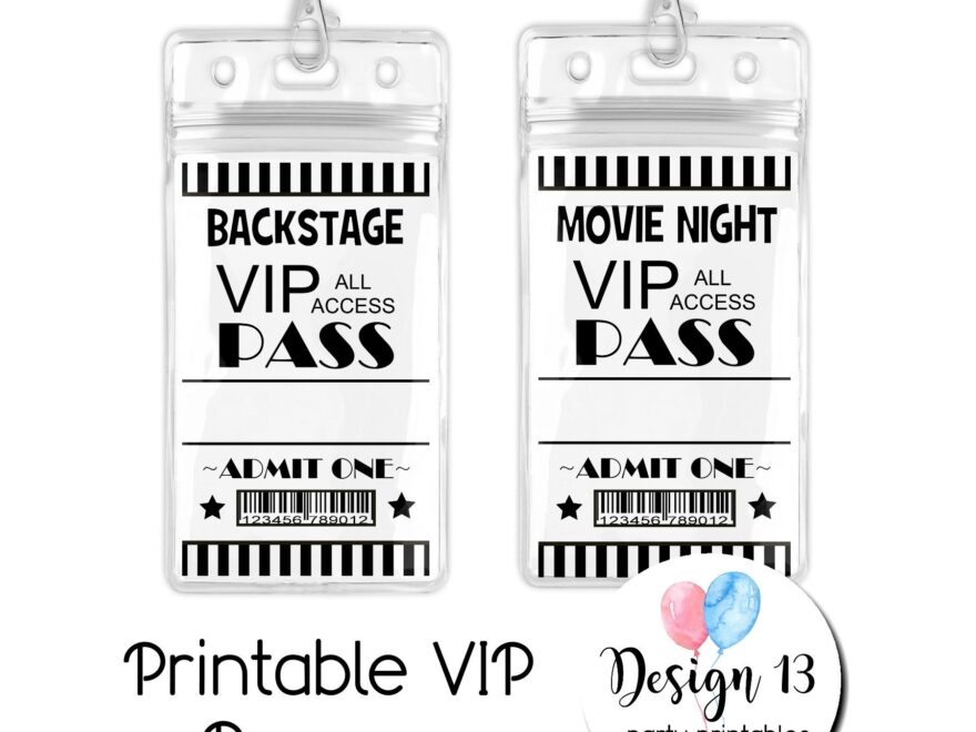 Printable VIP Pass Backstage Movie Limo Gamer Digital Instant Download Etsy