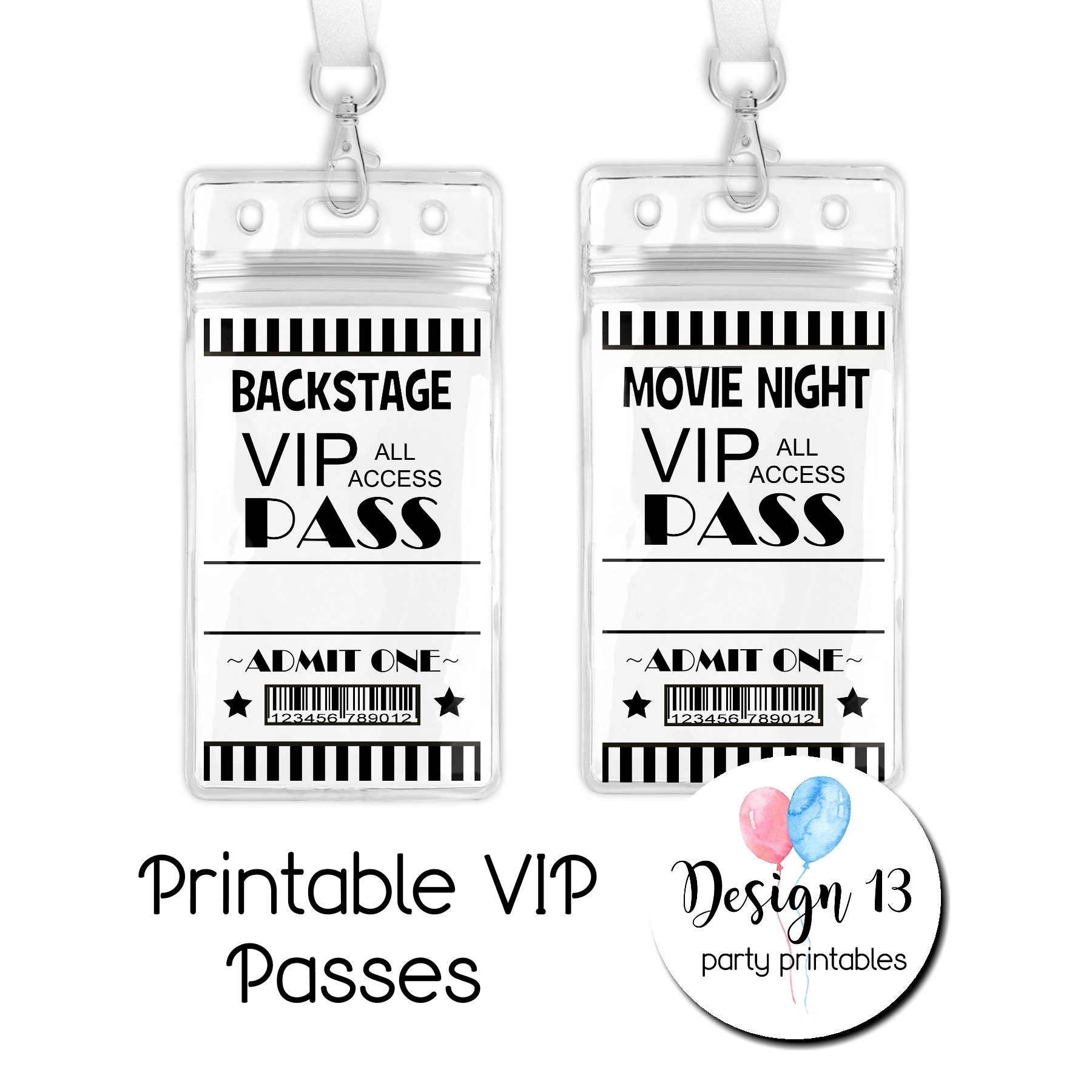 Printable VIP Pass Backstage Movie Limo Gamer Digital Instant Download Etsy