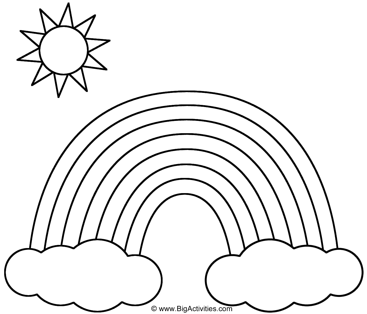 Rainbow With Clouds And Sun Coloring Page Nature 