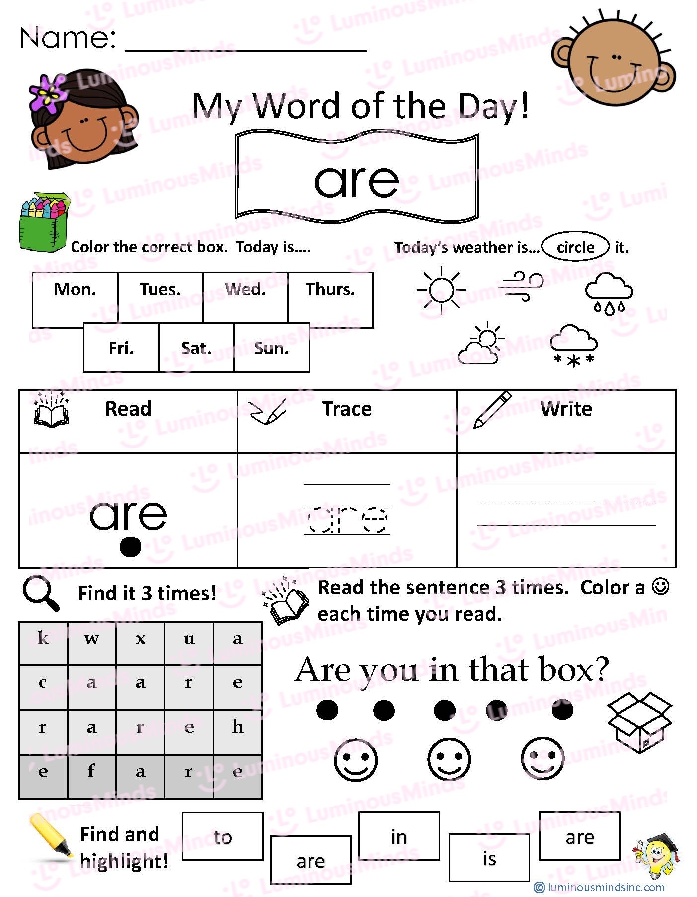 Reading Comprehension Worksheets My Word Of The Day Are