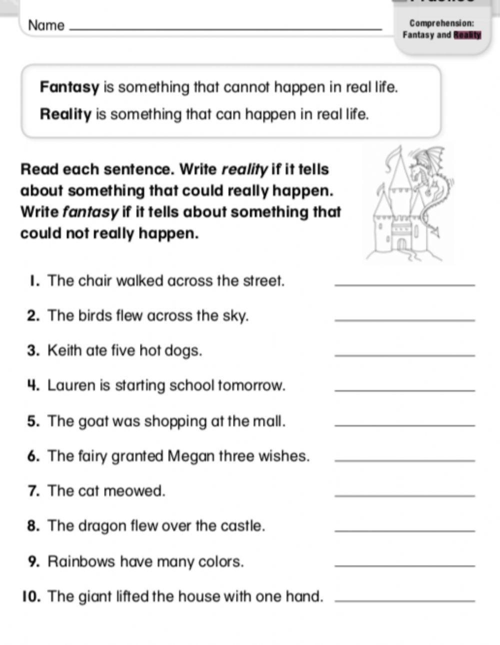 Free Printable Worksheets Realistic Story Or Fantasy Free Printable Worksheets Realistic Story Or Fantasy