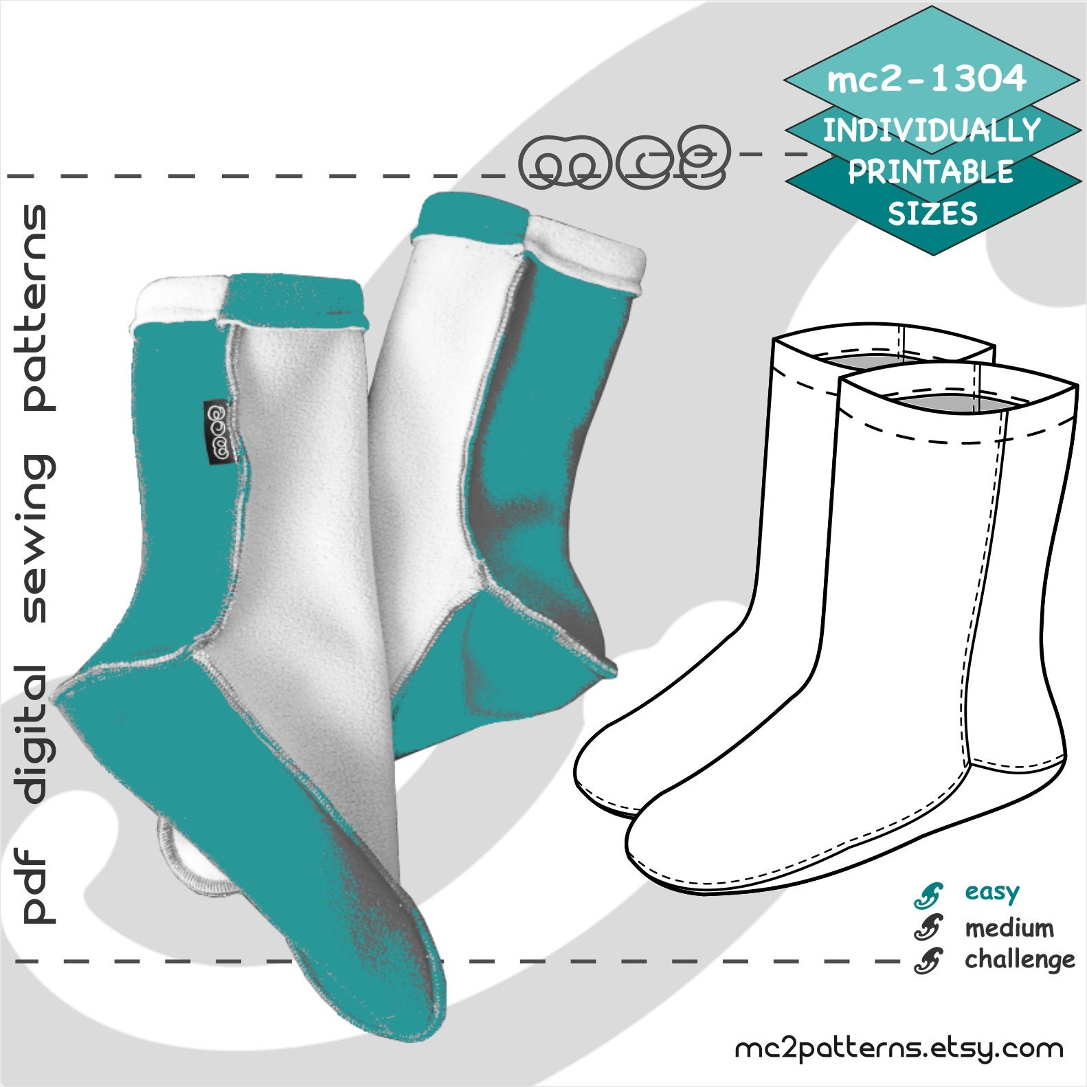 S M L Fleece Socks Easy to make Camping Digital Sewing PDF Pattern mc2patterns Mc2 1304 Etsy Norway