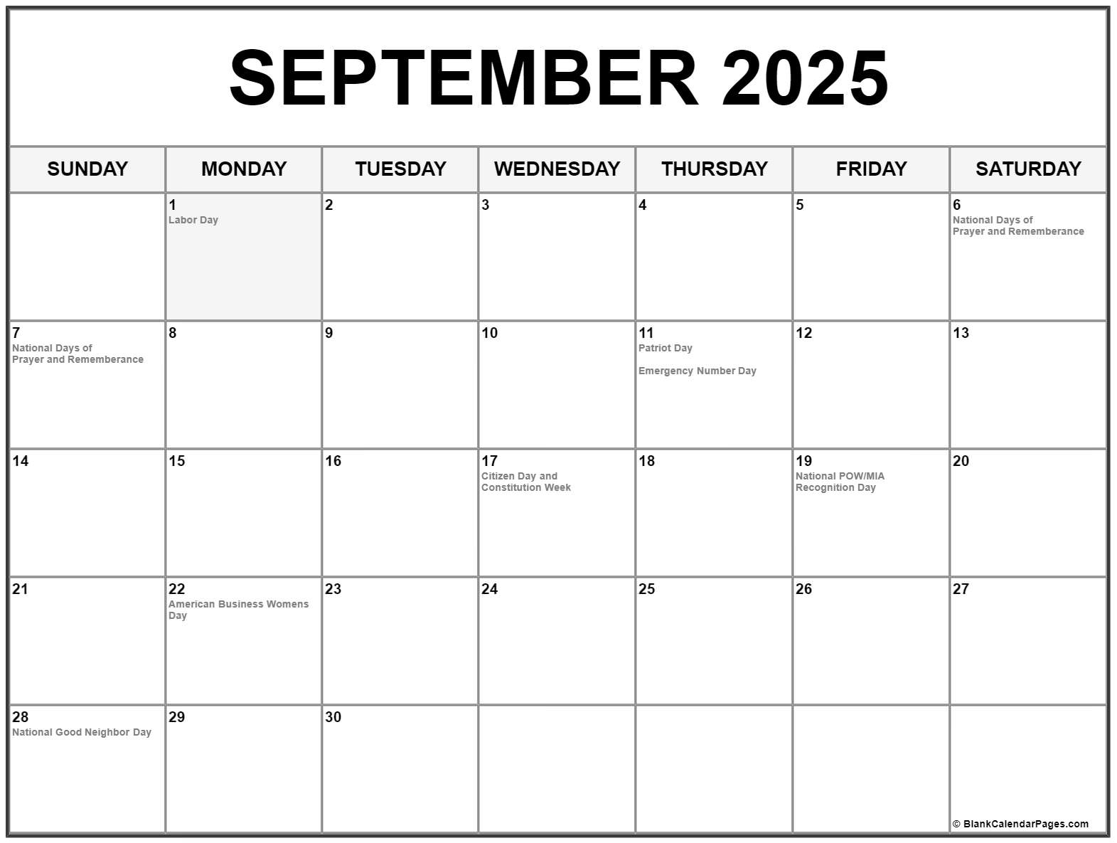 Printable 2025 September Calendar With Holidays And Events