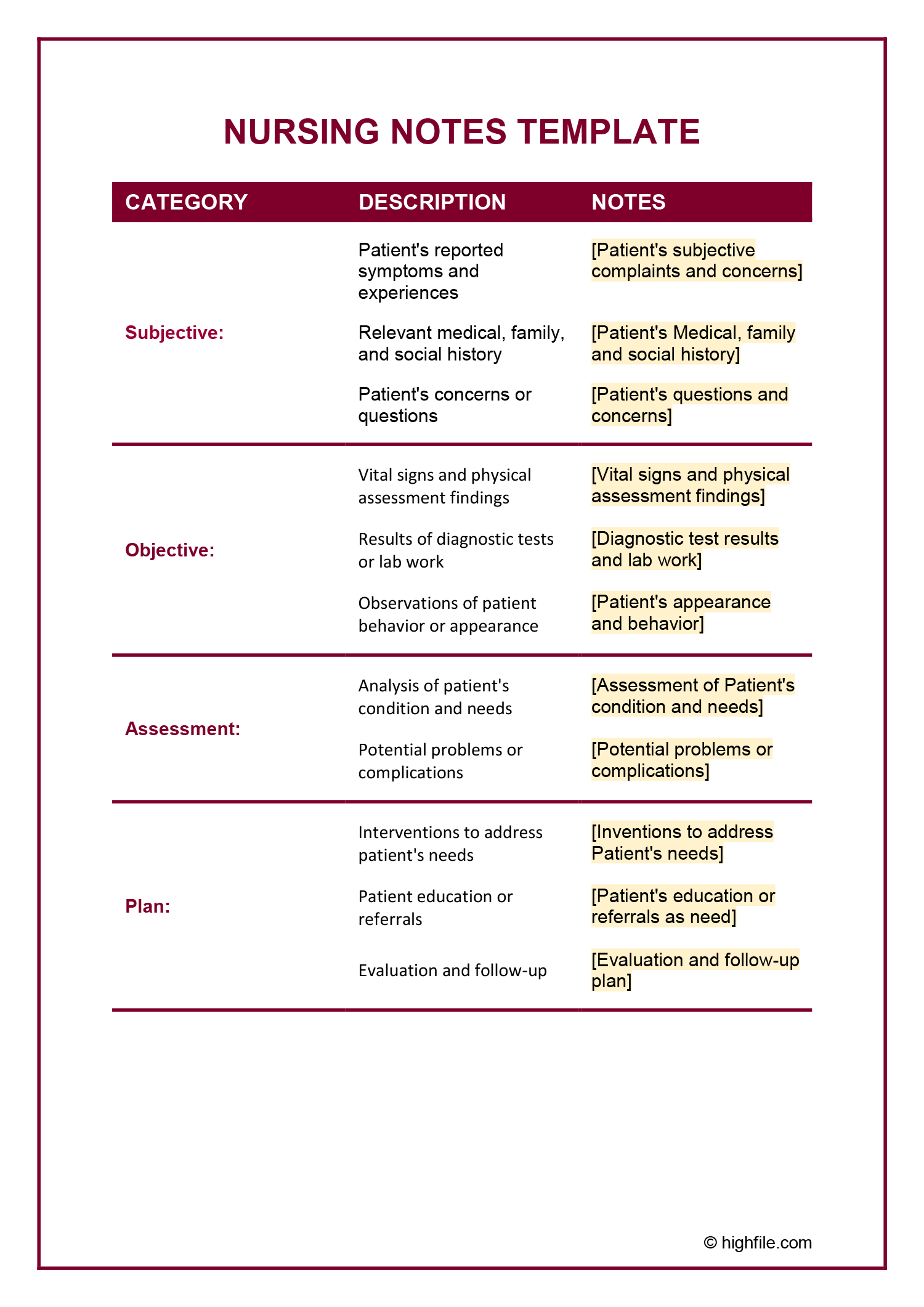 Simple Nursing Notes Template Word PDF Google Docs