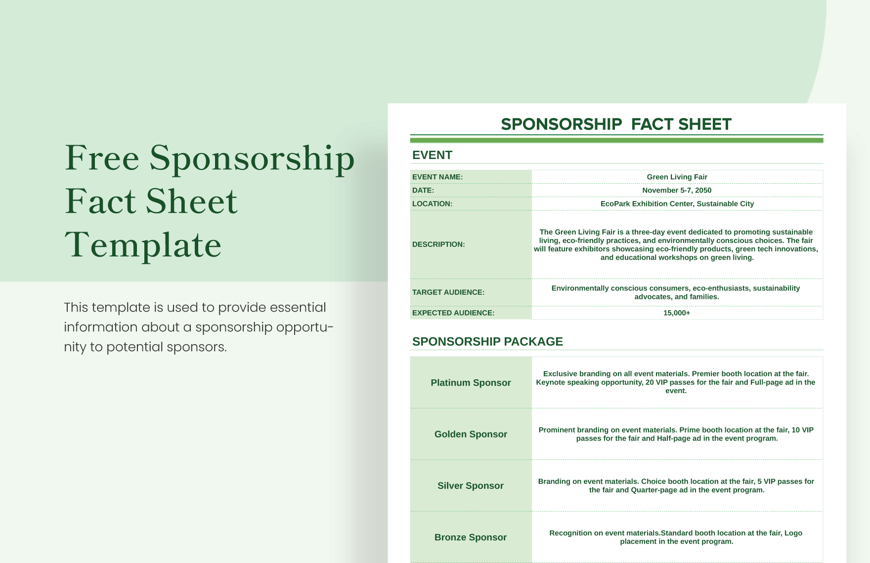 Sponsorship Fact Sheet Template In Excel Google Sheets Download Template