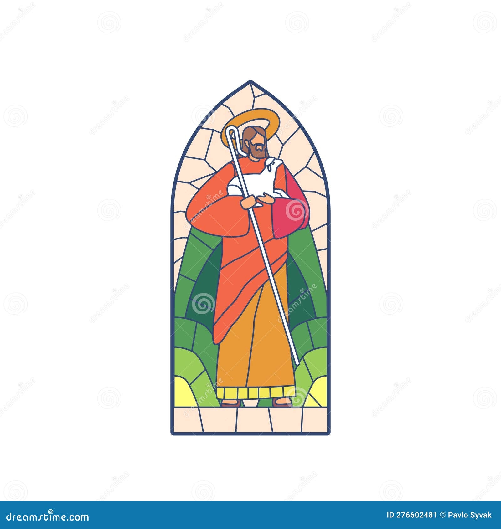 Stained Glass Windows Featuring Jesus Holding Shepherd Staff And Lamb Showcasing Colorful Intricate Designs And Textures Stock Vector Illustration Of Vector Jesus 276602481