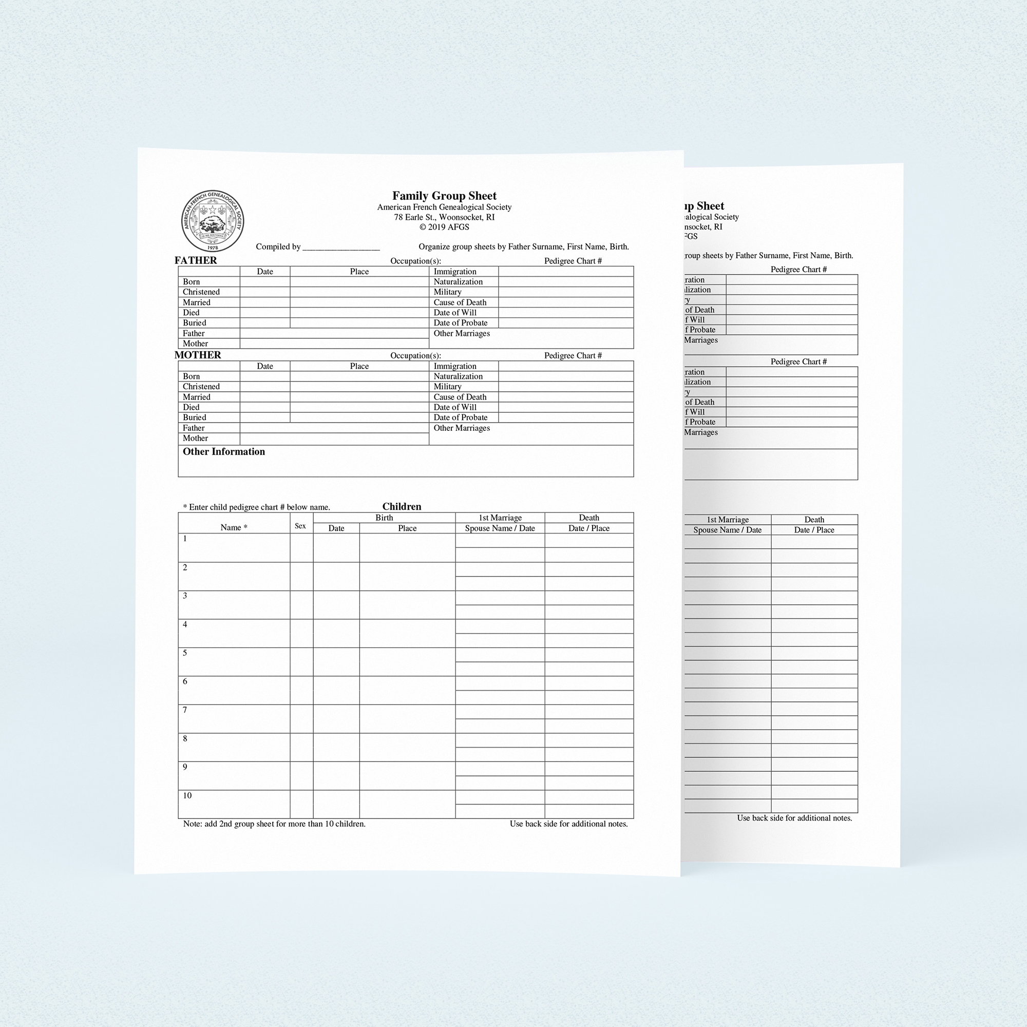 Standard Family Group Sheets AFGS