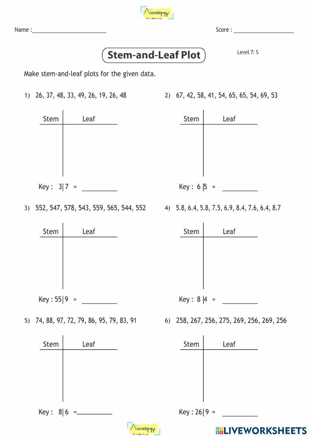 Stem And Leaf Plot Exercise Live Worksheets Worksheets Library