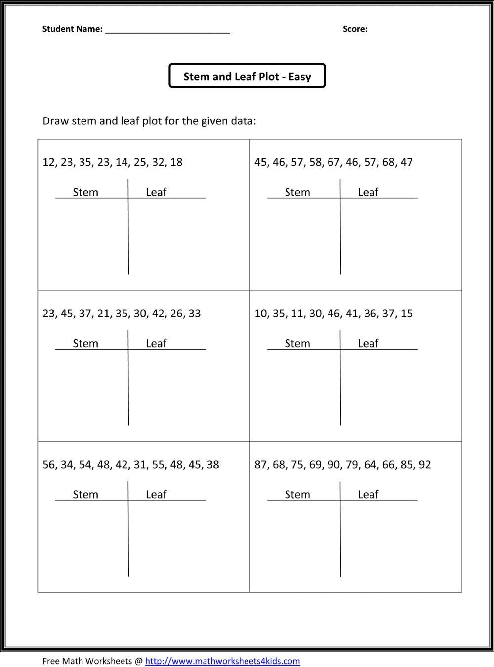 Free Printable Stem And Leaf Plot Worksheets