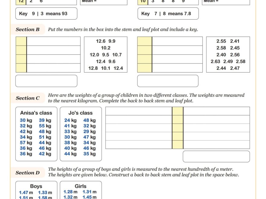 Stem And Leaf Plots B Worksheet PDF Printable Measurement Data Worksheet