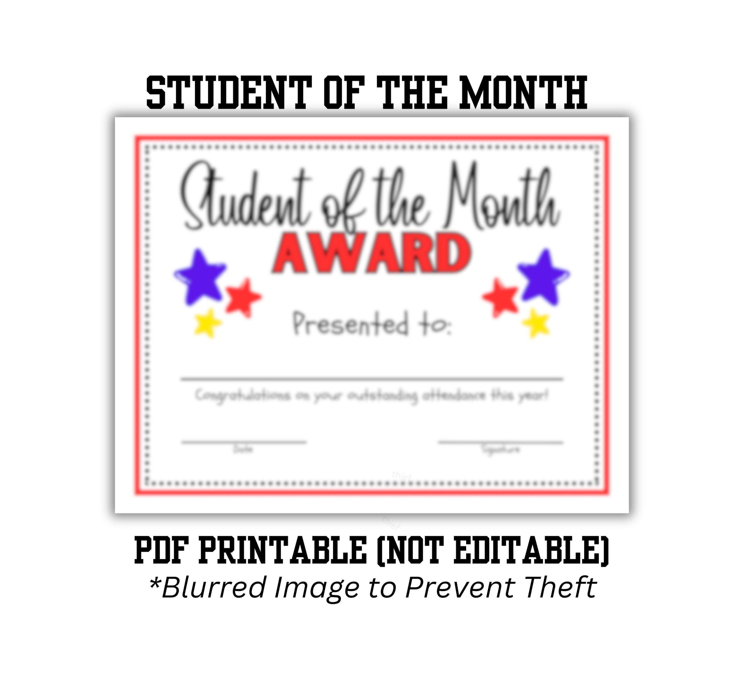 STUDENT Of The MONTH Certificate School Award Printable PDF School Recognition Award Colorful School Award Super Star Etsy