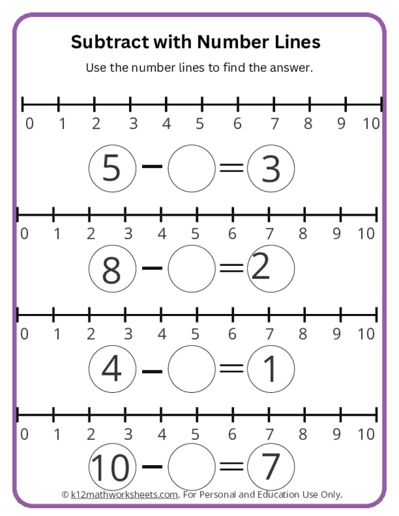 Subtraction Worksheet No Sentences For 10 Kindergarden Printable