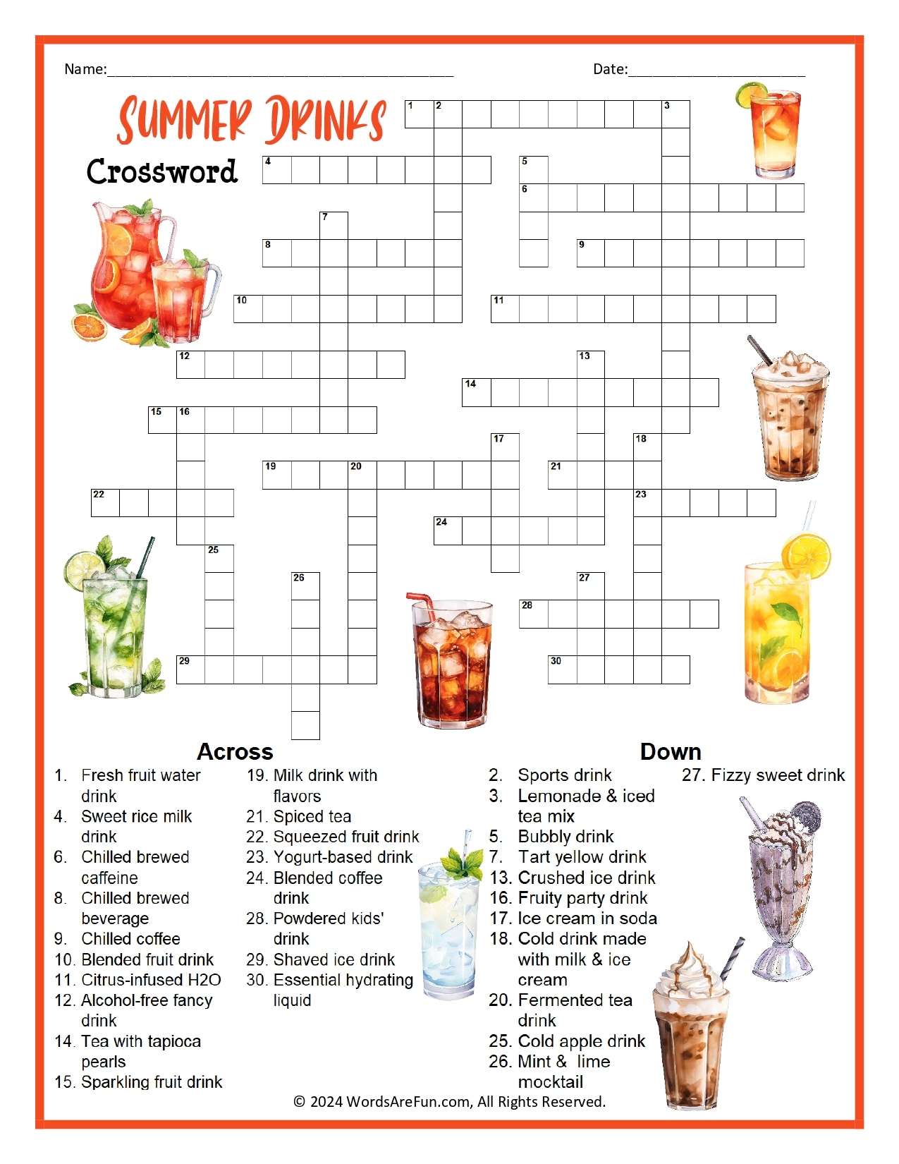 Summer Crossword Puzzle Free Printable