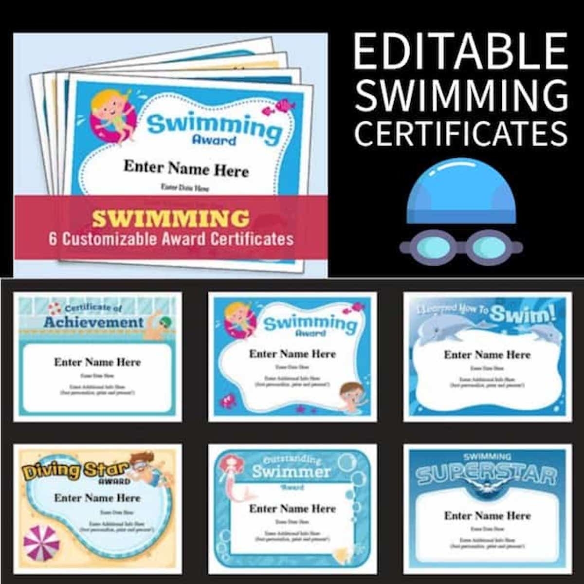 Swimming Certificates Editable Swimming Award Templates