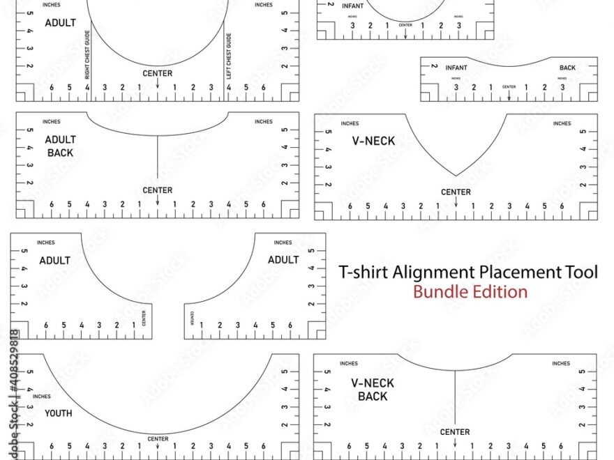 T Shirt Ruler Vector Mega Bundle T shirt Alignment Placement Tool Adult V Neck Youth Front Back Left And Right Sides Printable Templates Set For Crafters Stock Illustration Stock Vector Adobe Stock