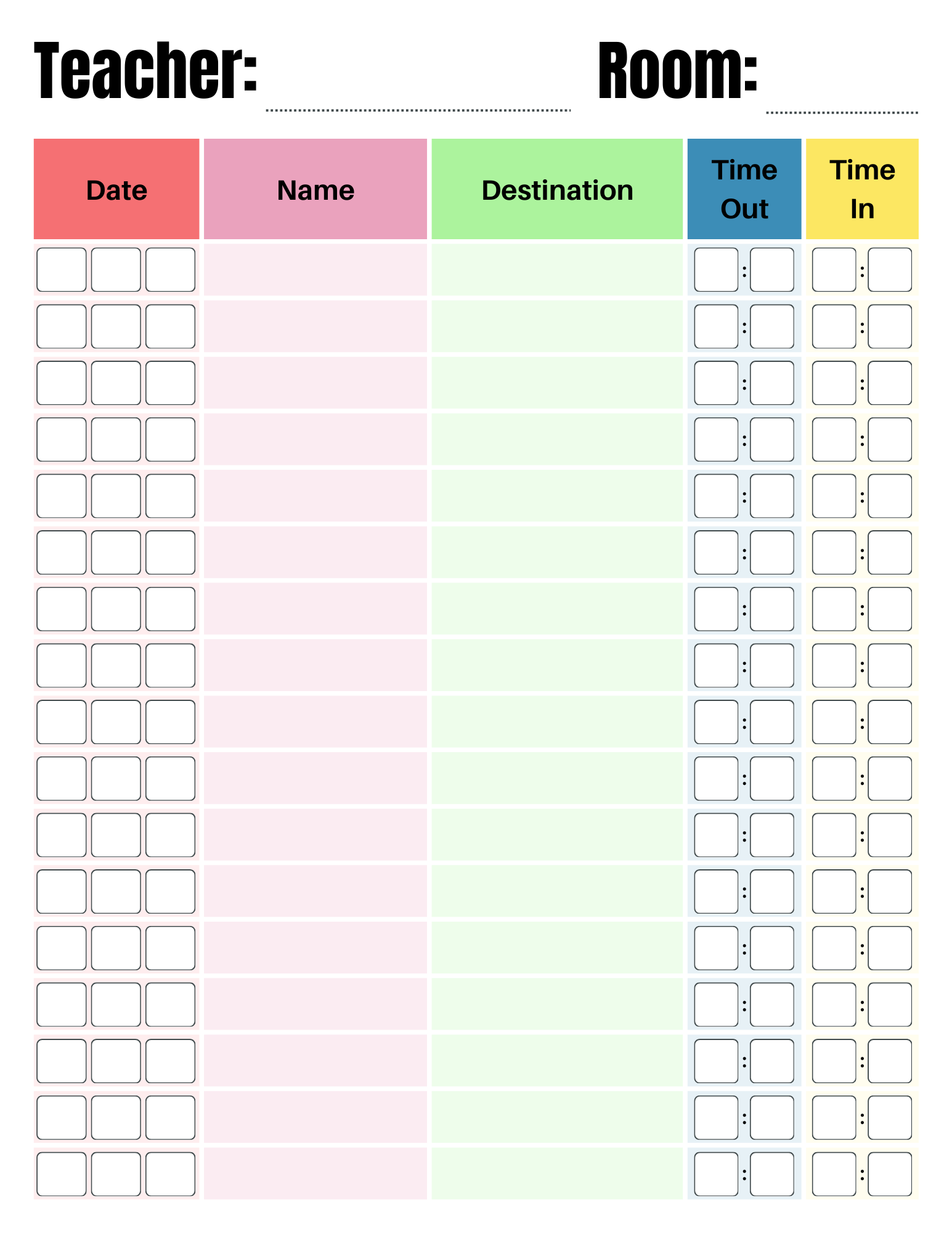 Teacher Classroom Sign Out Sheet Free Printable