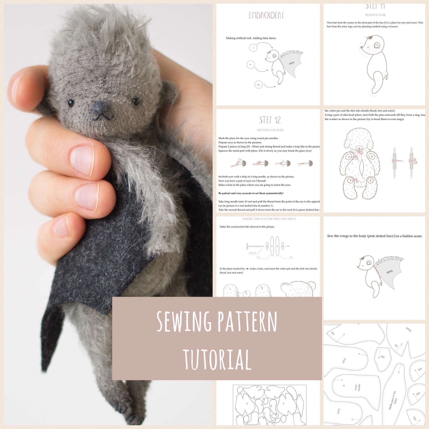 Teddy Bat Sewing Pattern Pdf And Tutorial For Artist