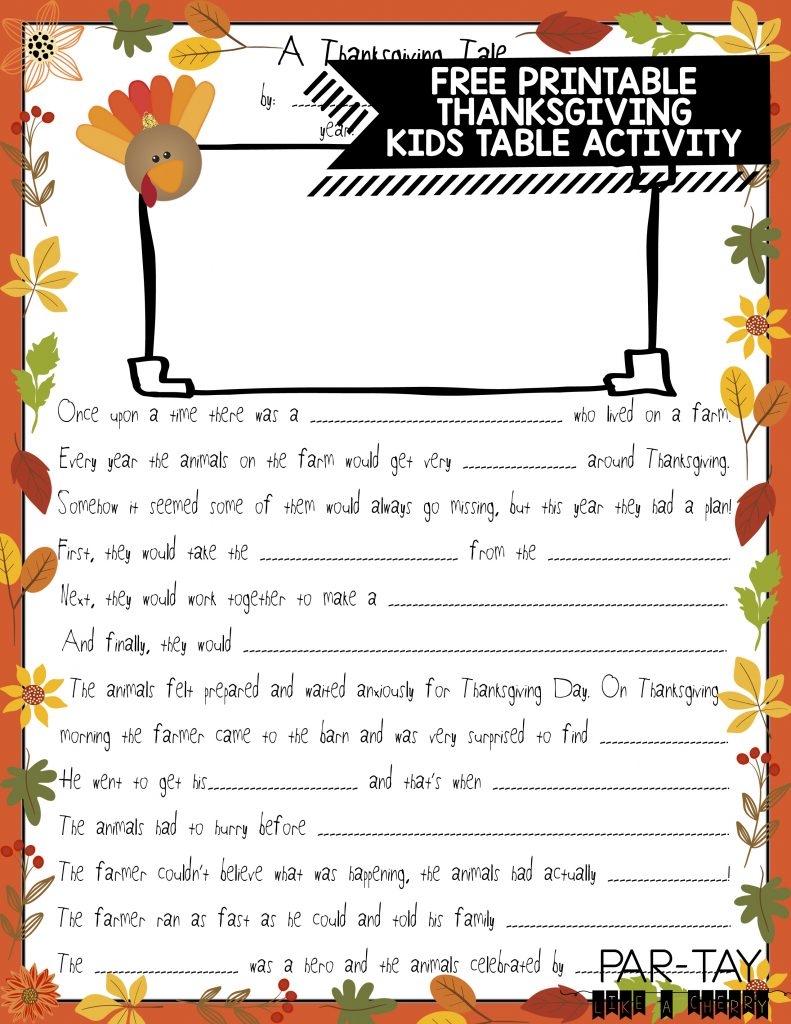 Thanksgiving Mad Libs Party Like A Cherry