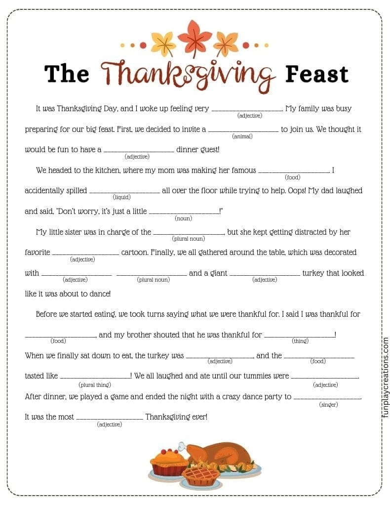 Thanksgiving Mad Libs Printables