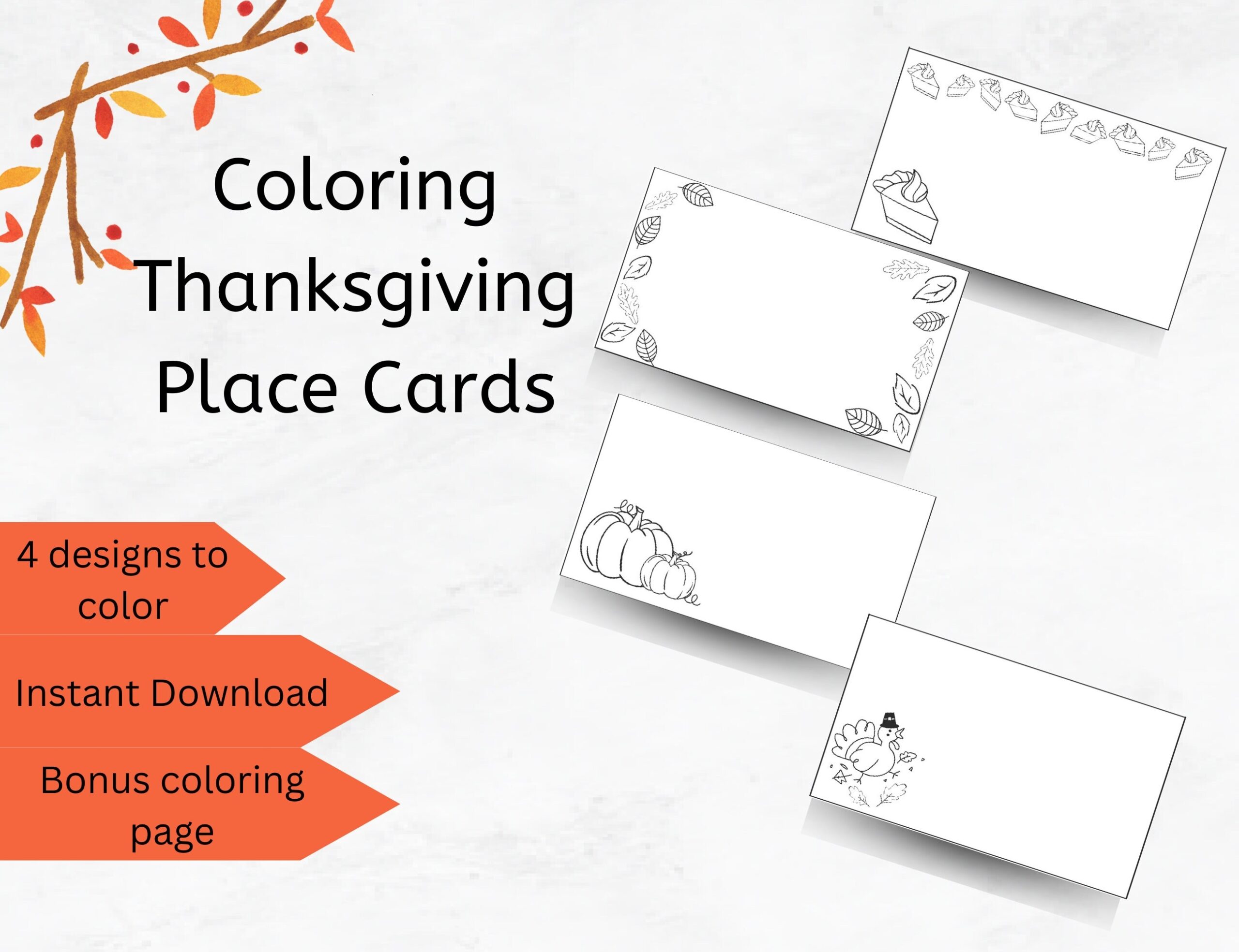 Thanksgiving Place Cards To Color Printable Place Cards Coloring Place Cards Thanksgiving Day Activity Instant Download Etsy