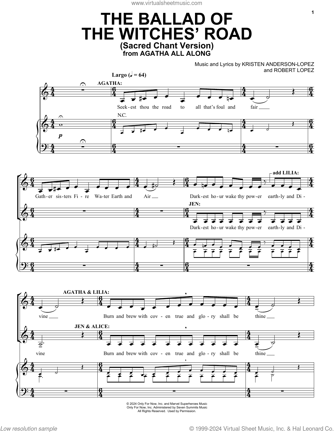 The Ballad Of The Witches Road Sacred Chant Version from Agatha All Along Sheet Music For Voice And Piano