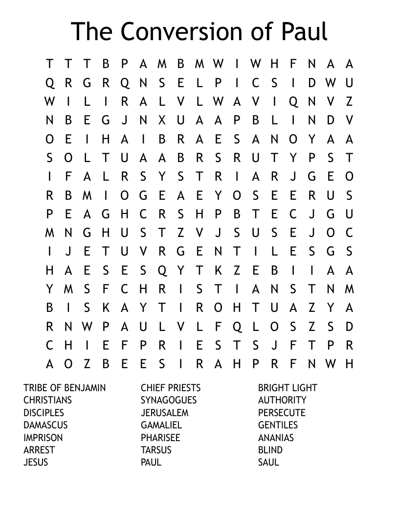 The Conversion Of Paul Word Search WordMint The Conversion Of Paul Word Search WordMint