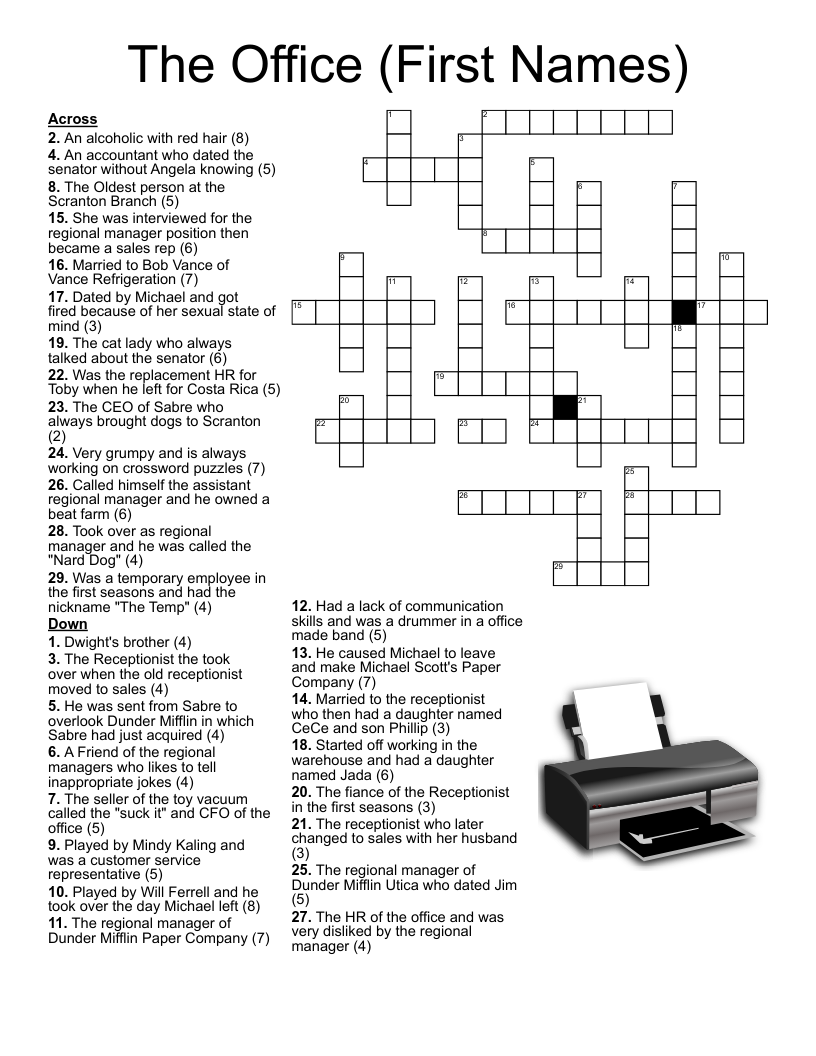 The Office Crossword Puzzle WordMint
