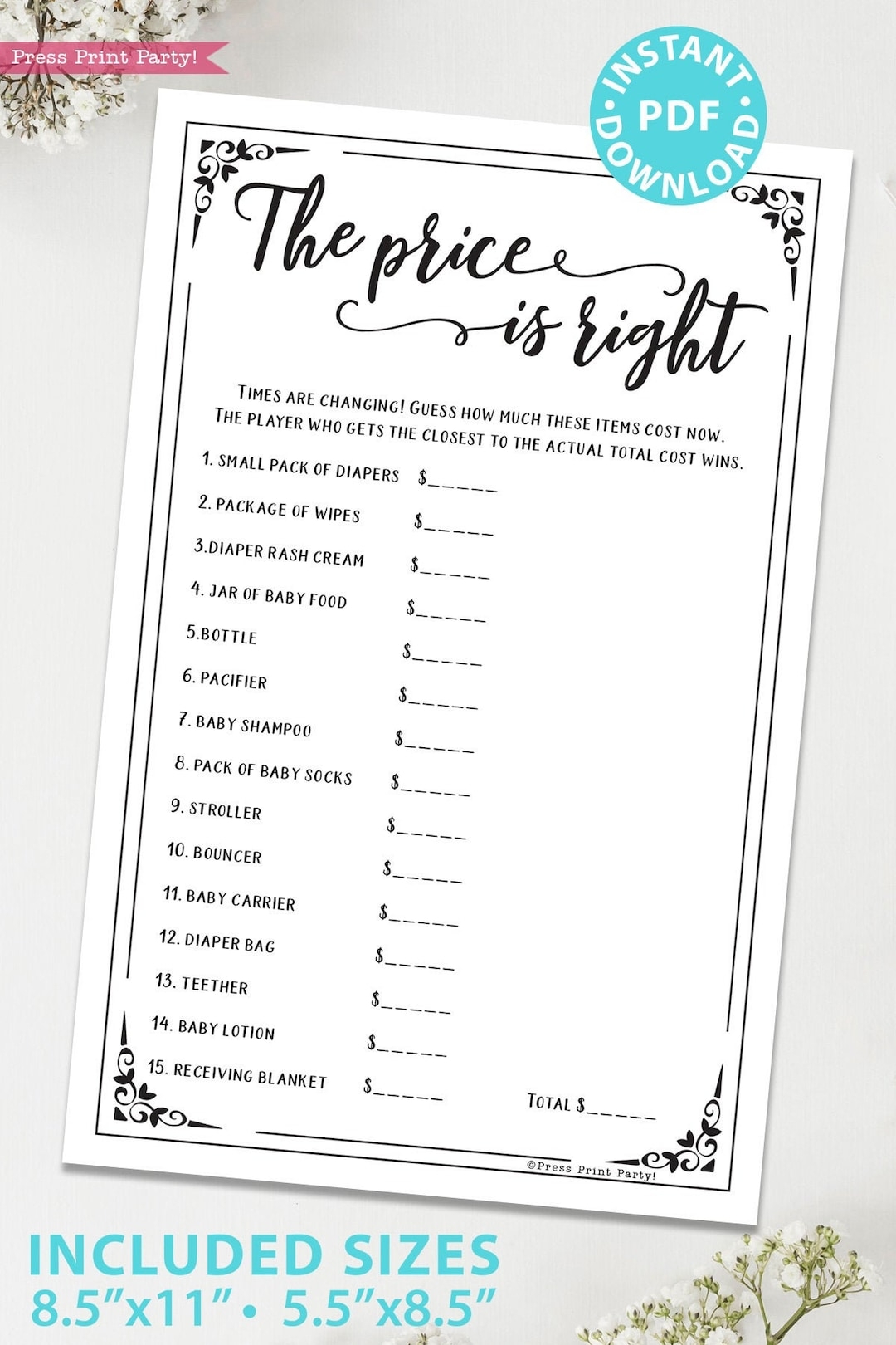 The Price Is Right Baby Shower Game Printable Unique Baby Shower Game Template Funny Baby Shower Activities Rustic INSTANT DOWNLOAD Etsy