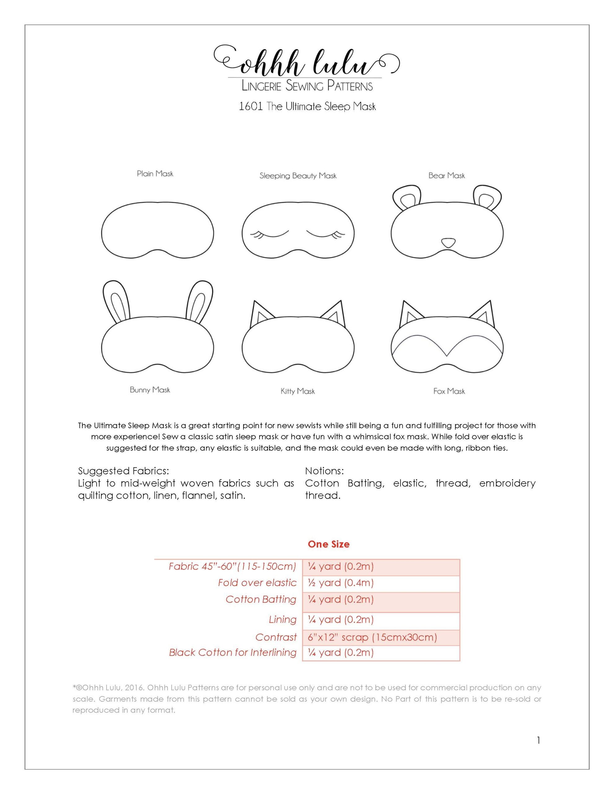The Ultimate Sleep Mask PDF Sewing Pattern Ohhh Lulu The Ultimate Sleep Mask PDF Sewing Pattern Ohhh Lulu