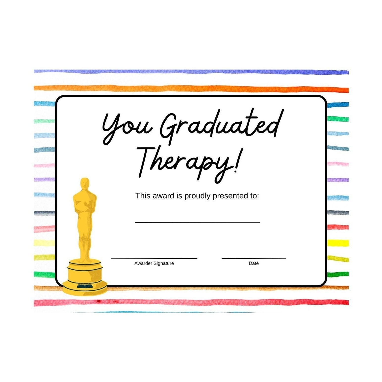 Therapy Graduate Certificate Printable Mental Health Counseling Diploma Template Everyday Celebration Etsy
