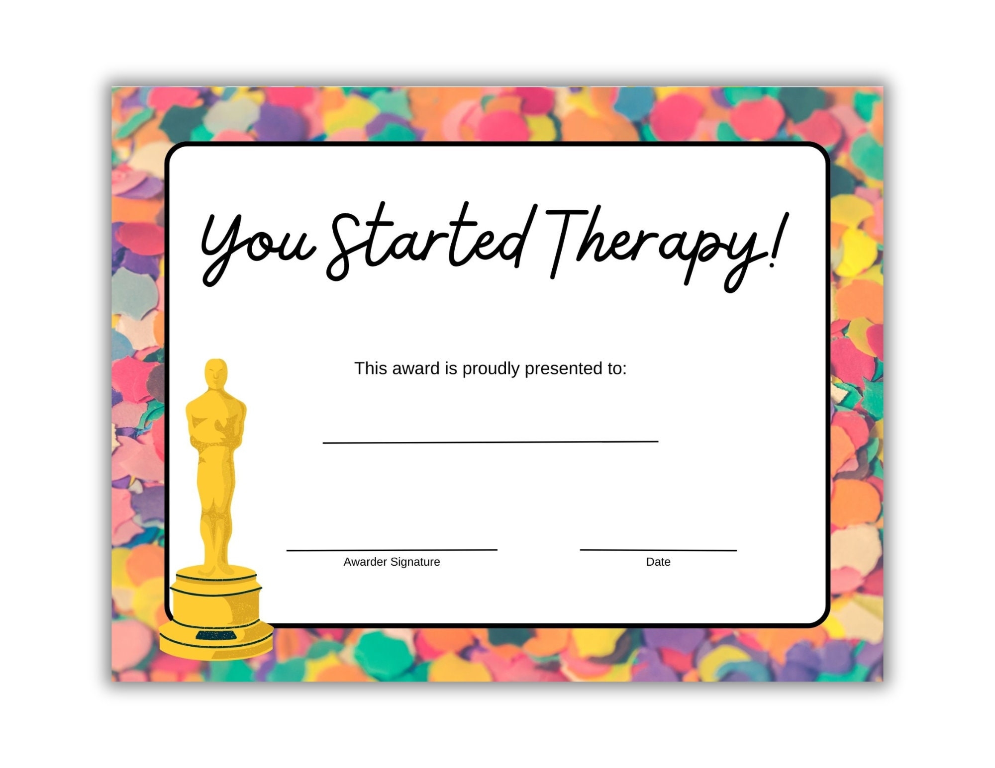 Therapy Student Certificate Printable Mental Health Counseling Diploma Template Everyday Celebration Etsy