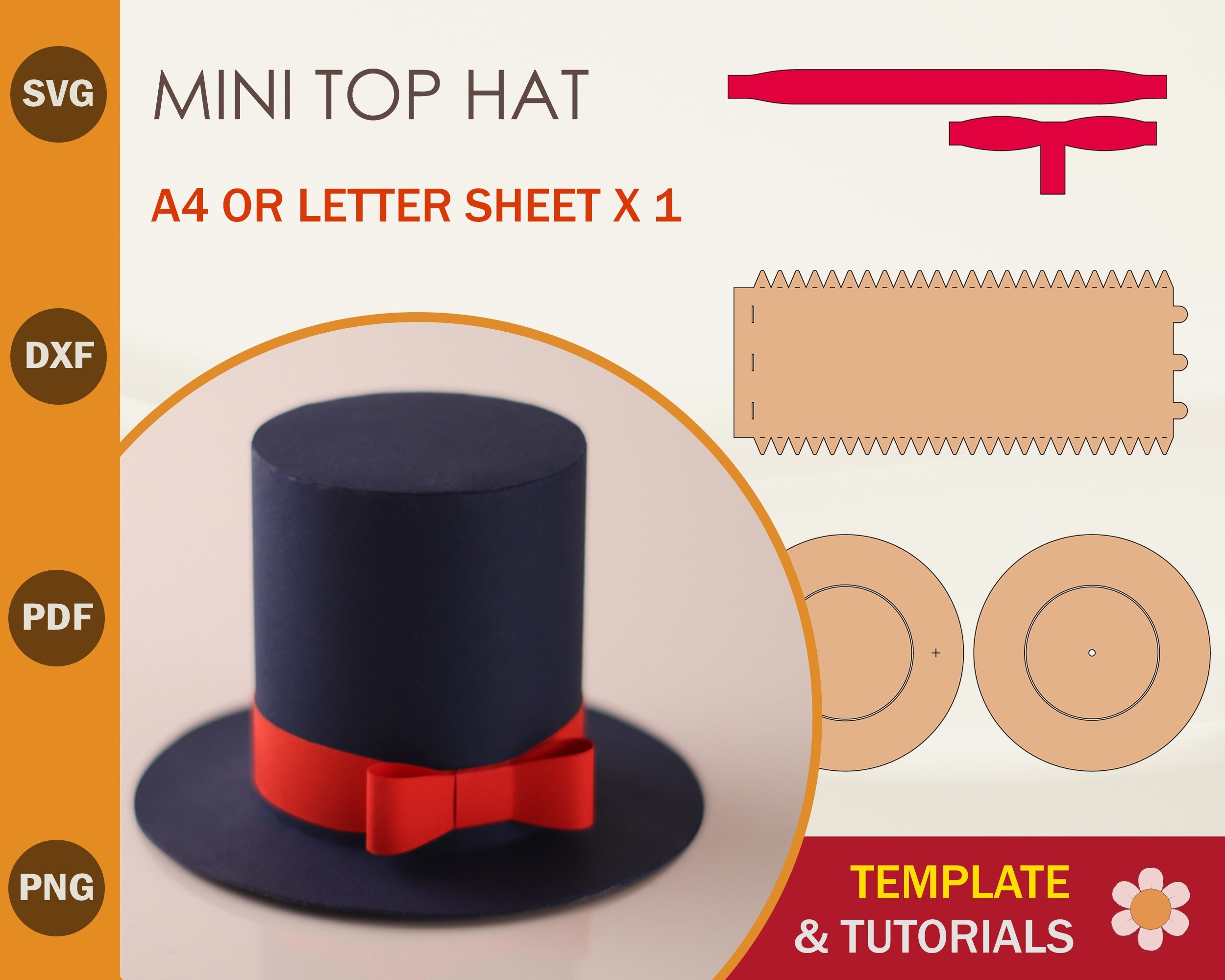 Top Hat SVG Template Paper Hat Template Cylinder Hat Template Cricut Cut Files Sihouette Cut Files Etsy UK