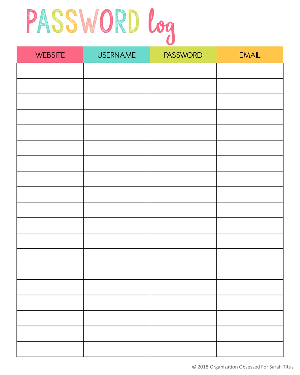 Free Password Template Printables
