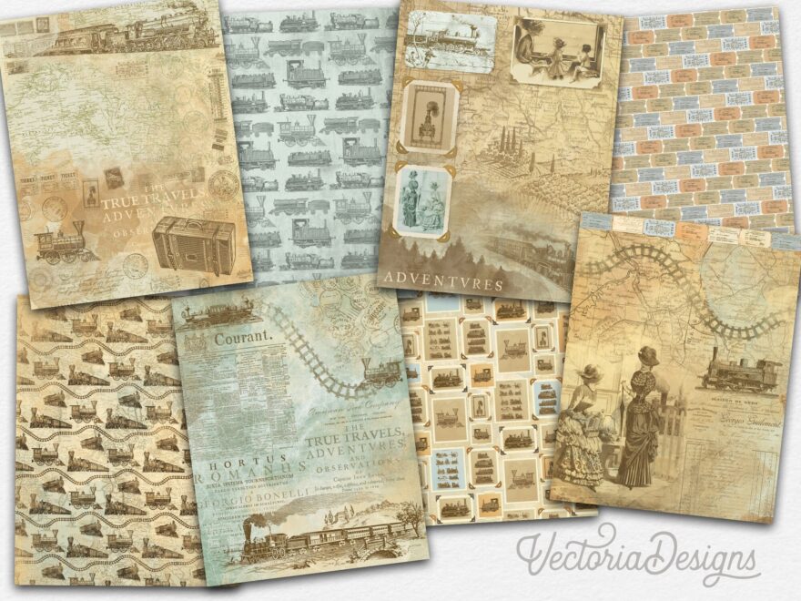 Train Paper Crafting Train Adventures Printable Train Ephemera Wrapping Paper Pack Digital Scrapbooking Vintage Paper Crafting 002213