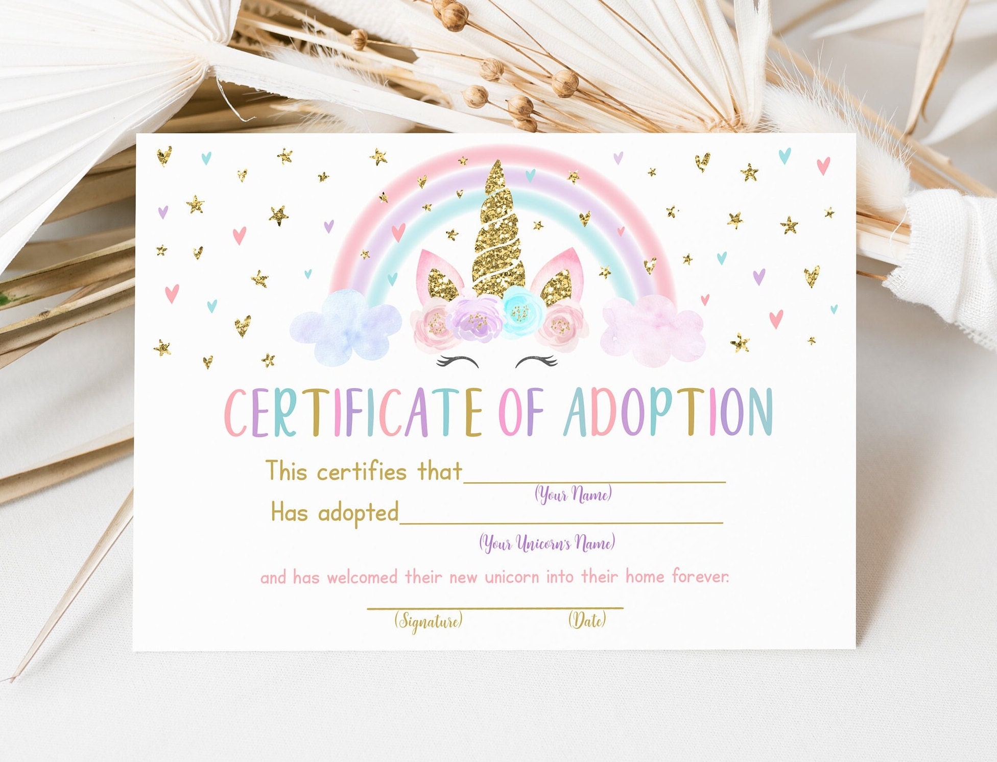 Unicorn Certificate Of Adoption Adopt A Unicorn Rainbow Unicorn Party Pink Gold Pastel Floral Unicorn Printable Digital Download A582 Etsy Unicorn Certificate Of Adoption Adopt A Unicorn Rainbow Unicorn Party Pink Gold Pastel Floral Unicorn Printable Digital Download A582 Etsy