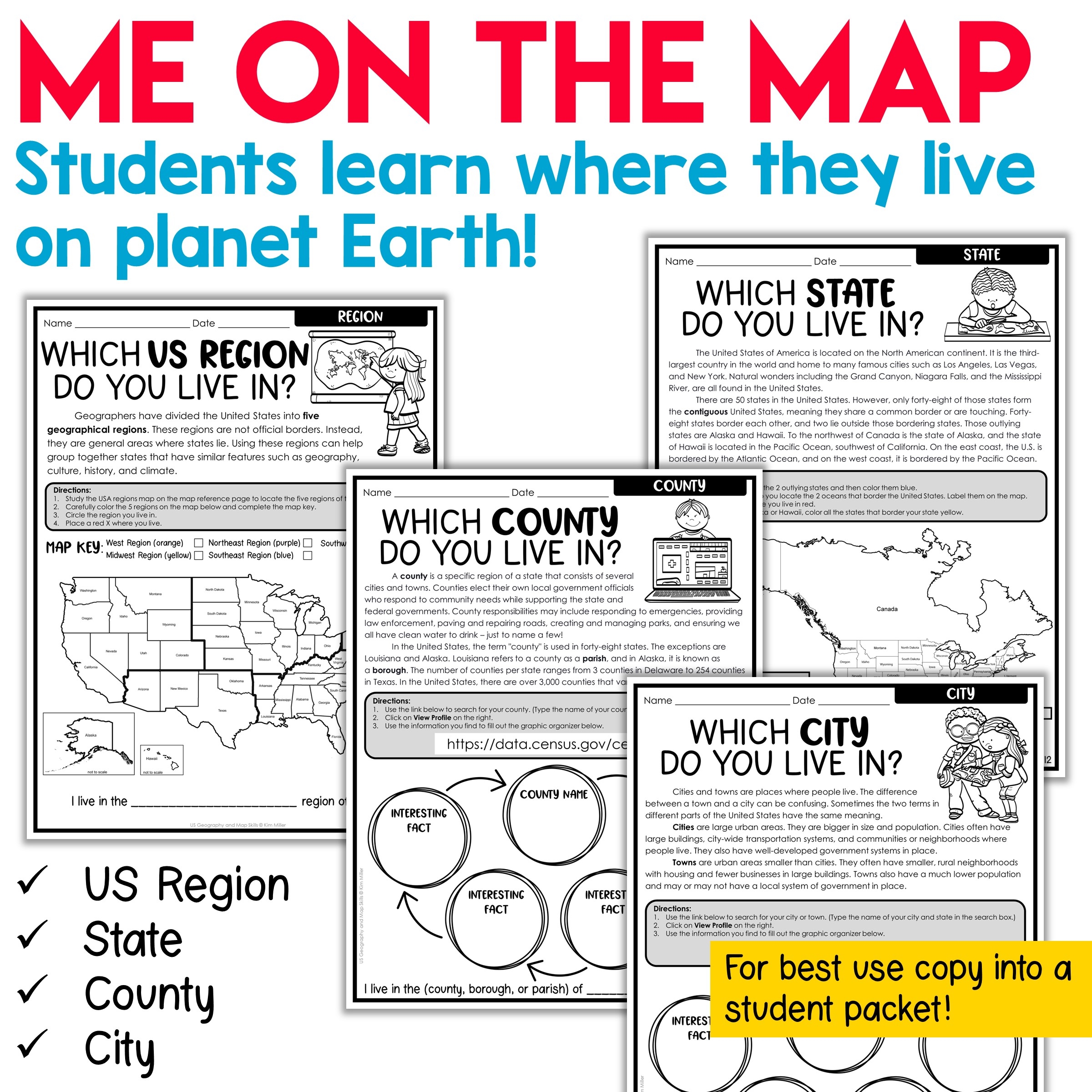 US Geography Map Skills Maps And Globes Continents Oceans Me On The Map A Love Of Teaching Kim Miller