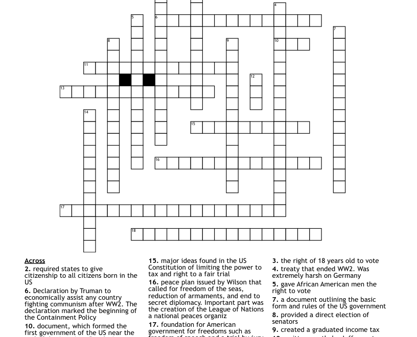 US History Crossword Puzzle WordMint