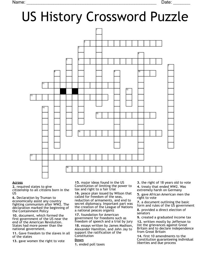 US History Crossword Puzzle WordMint US History Crossword Puzzle WordMint
