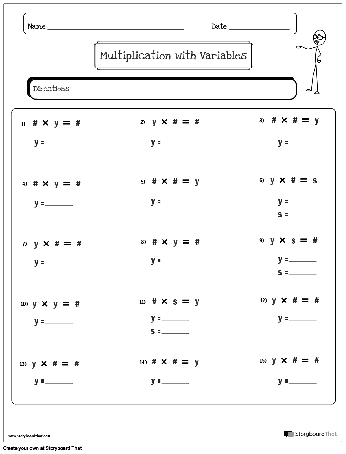 Variables Expressions Storyboard That Worksheet Templates