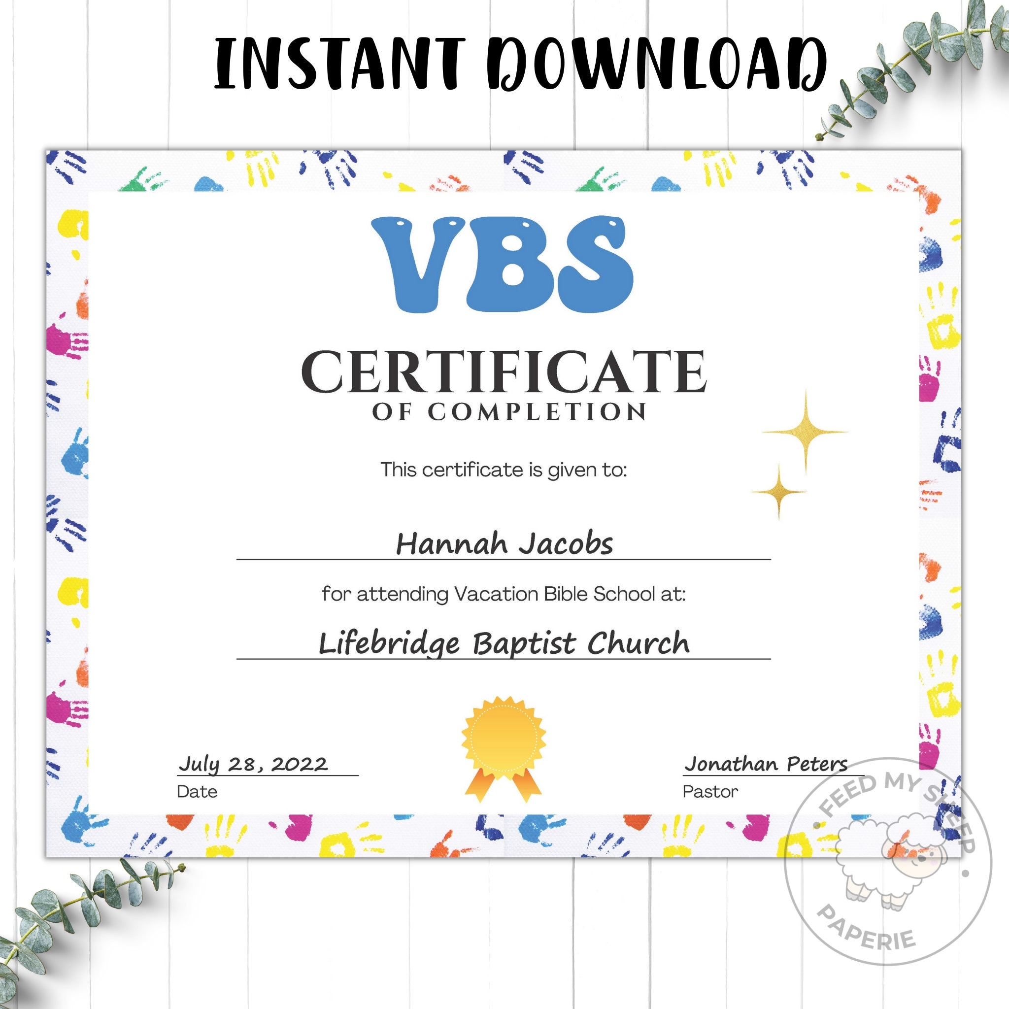 VBS Certificate VBS Vacation Bible School Certificate Of Completion Instant Download 11 x8 5 Etsy