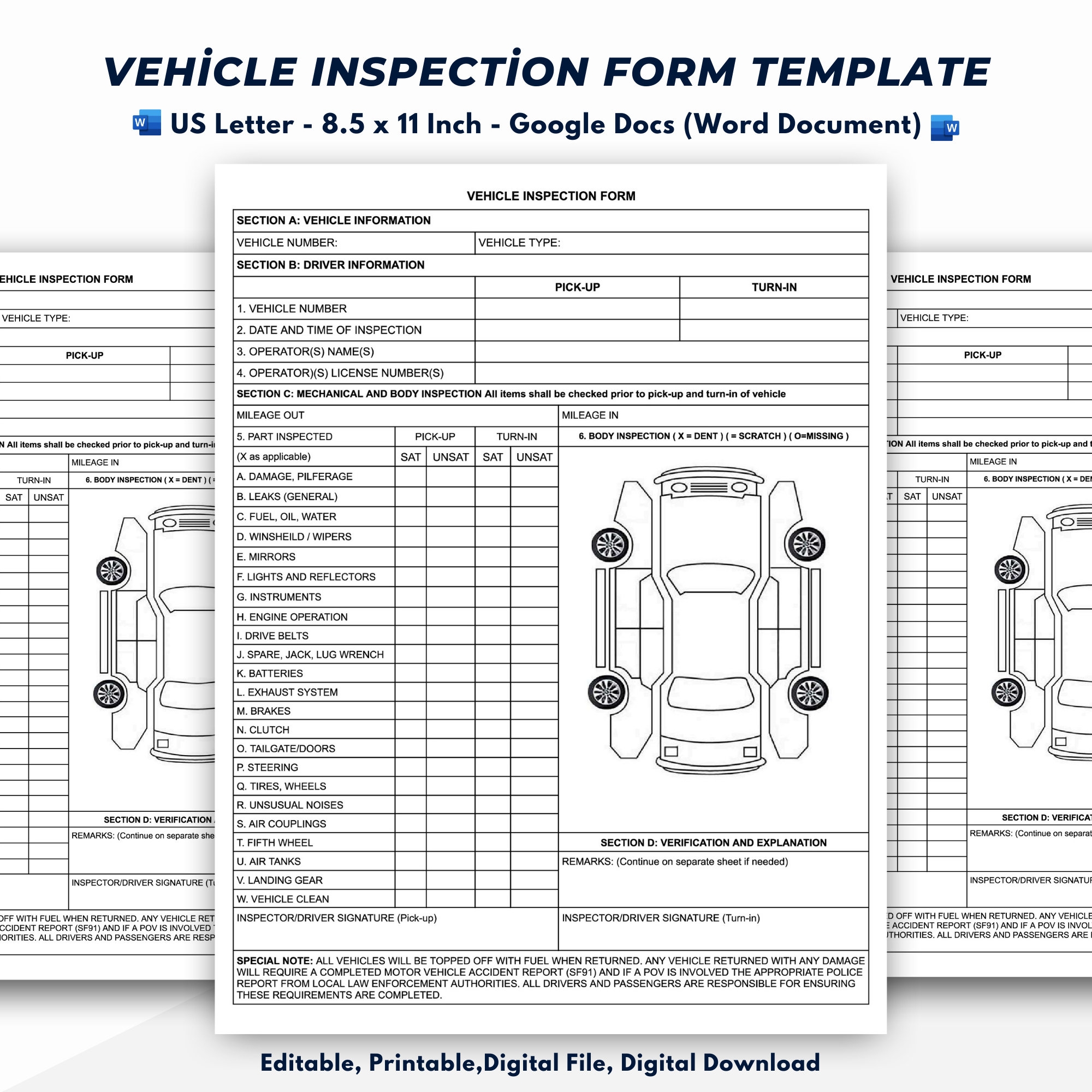 Printable Vehicle Inspection Checklist Template Printable Vehicle Inspection Checklist Template
