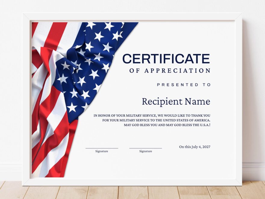 Veteran s Certificate Of Appreciation Template Editable Certificate With American Flag Independence Day Certificate Digital Download Jet159 Etsy