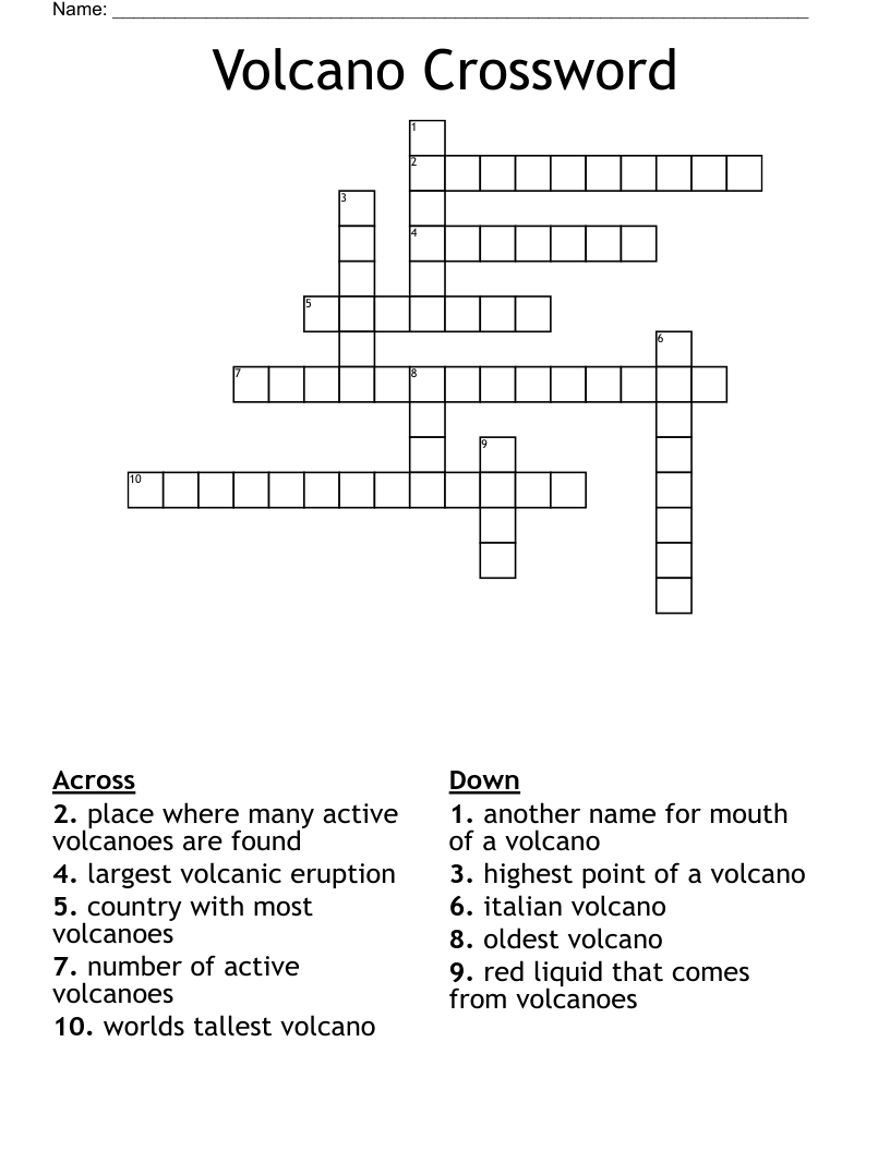 Volcano Crossword Volcano Crossword Printable