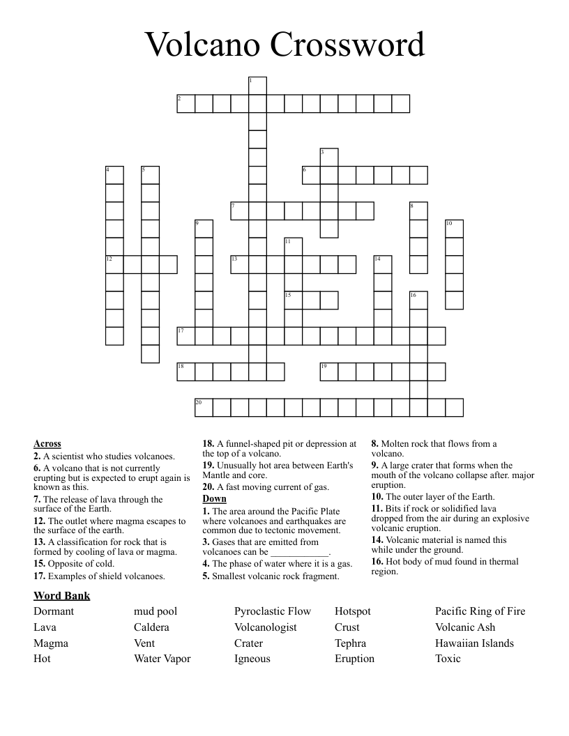 Volcano Crossword WordMint