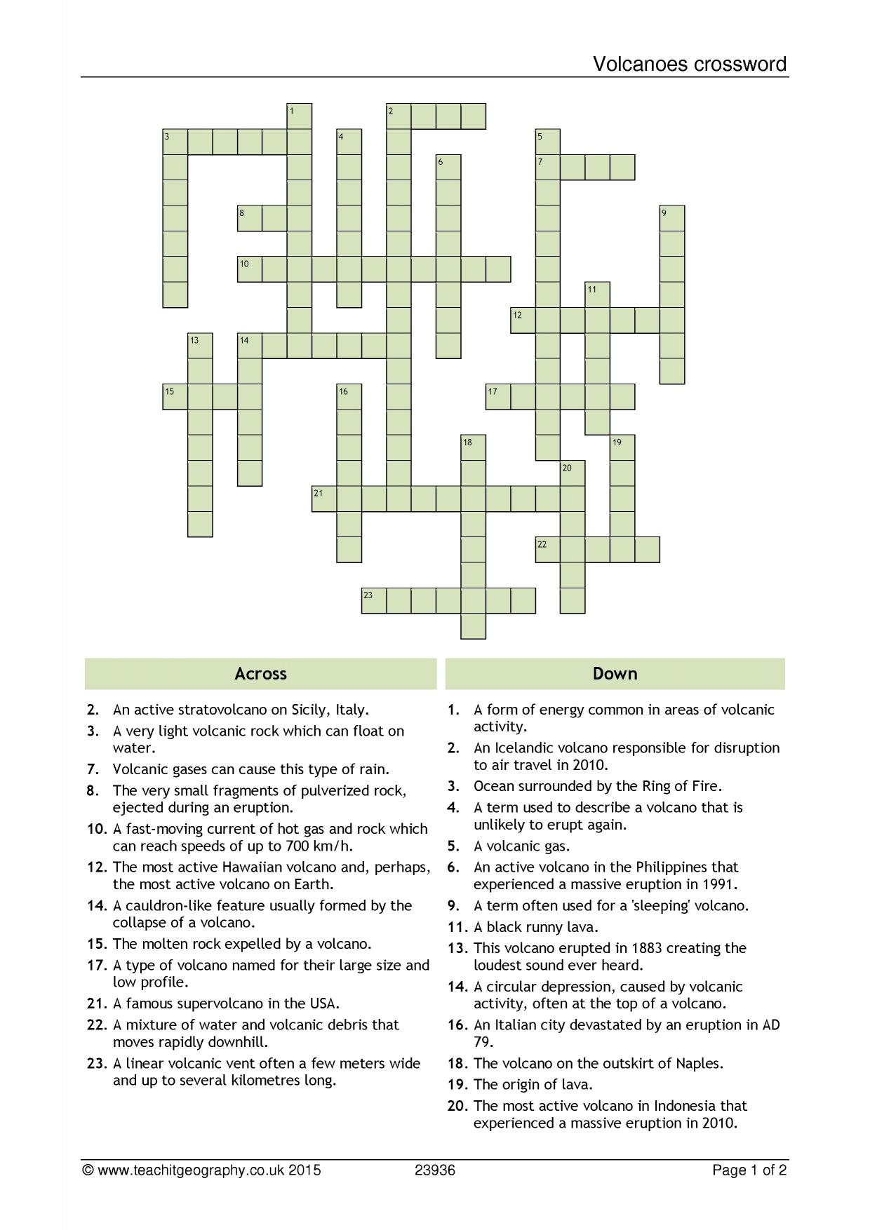 Volcanoes Crossword